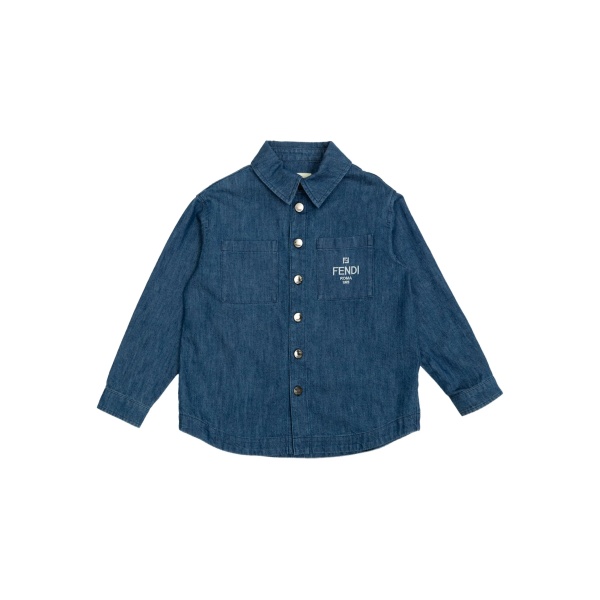 embroidered-logo denim shirt