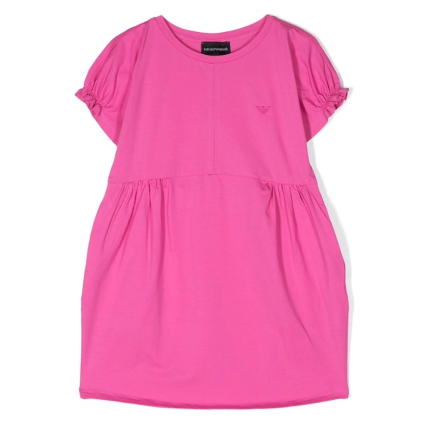 embroidered-logo ruched-detail dress