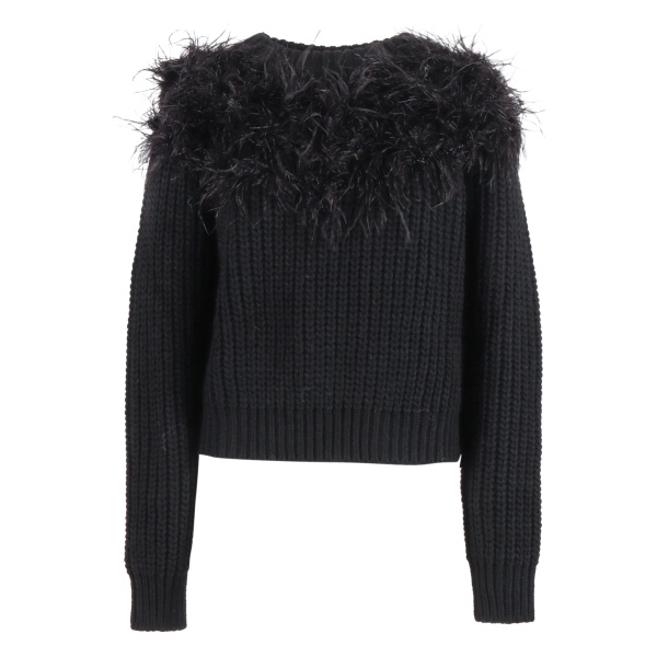 feather-trimmed ribbed sweater