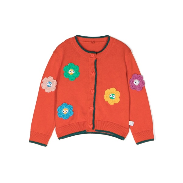 floral-appliqué organic cotton knitted cardigan
