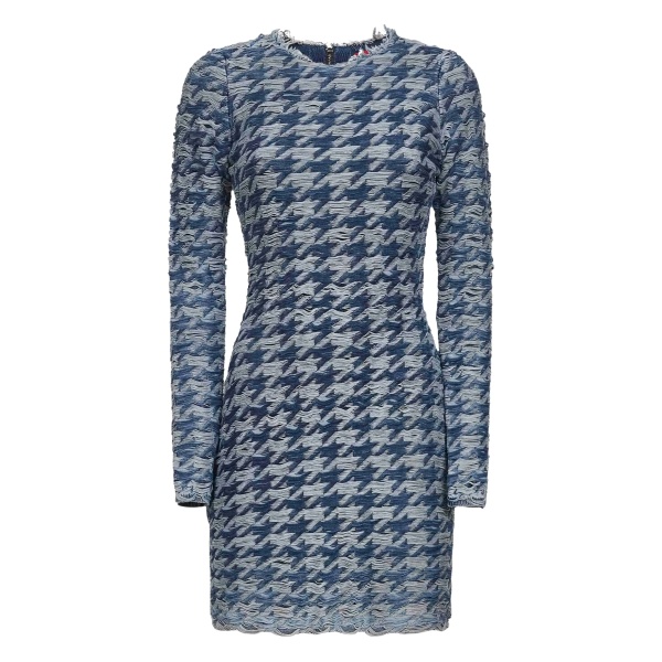 frayed-houndstooth mini dress