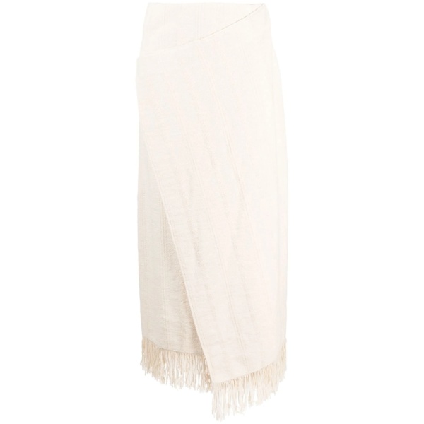 fringed wrap-effect midi skirt