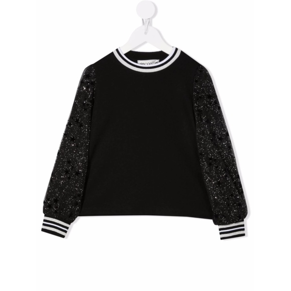 glittered-sleeves cotton sweatshirt