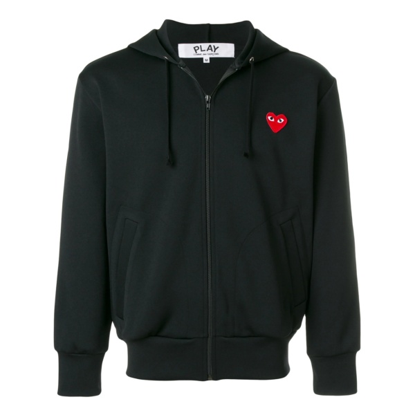 heart-patch zip-up hoodie