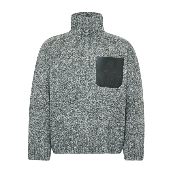 high-neck leather-pocket sweater