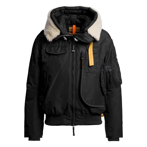 hooded shearling-trim bomber jacket