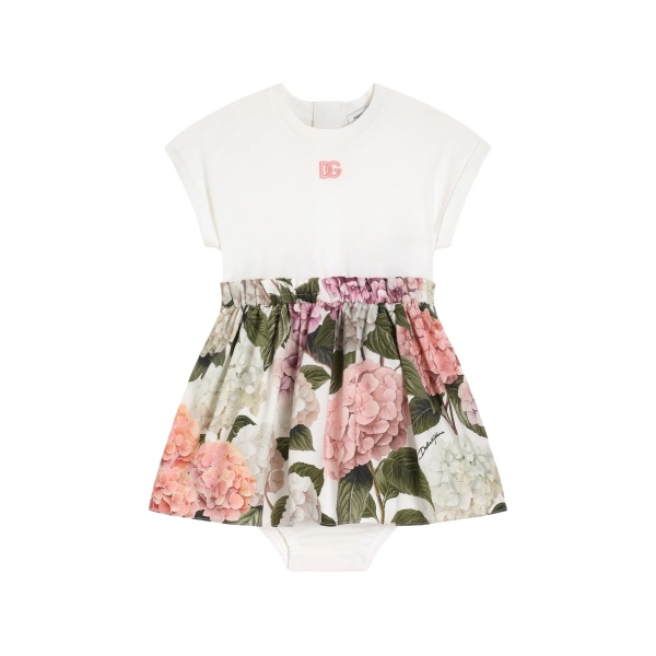 Hydrangea-print jersey and poplin dress