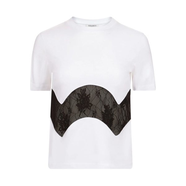lace-insert cotton T-shirt