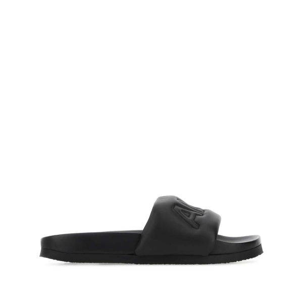 logo-embossed leather slippers