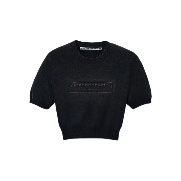 logo-embossed short-sleeve knit top