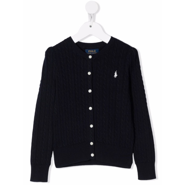 logo-embroidered cable-knit cardigan