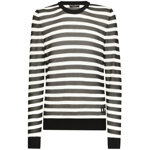logo-embroidered striped jumper