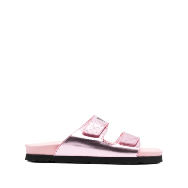 logo-print leather flat sandals