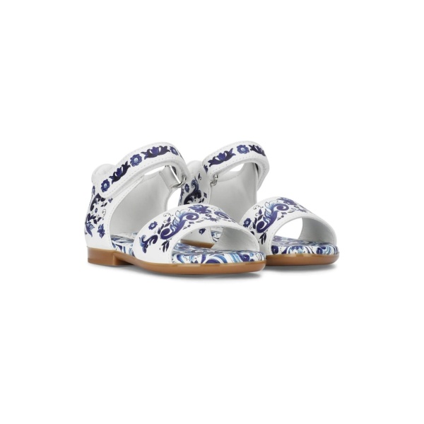 Majolica-print leather sandals