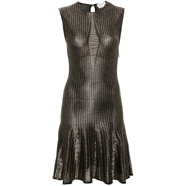 metallic-threading flared dress