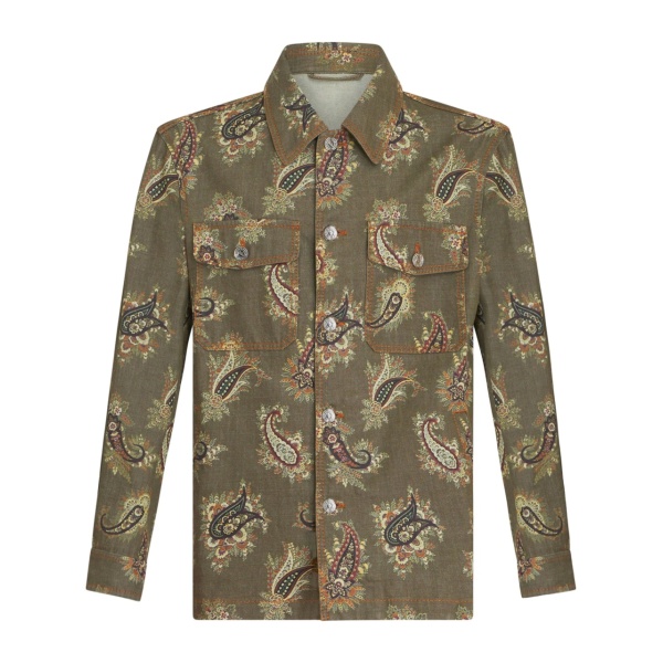 paisley-print denim shirt jacket
