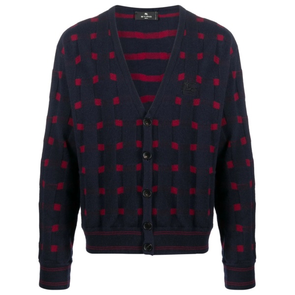 patterned-knit V-neck cardigan
