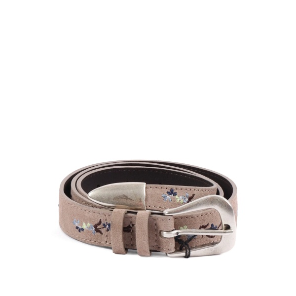 Peach floral-embroidered leather belt