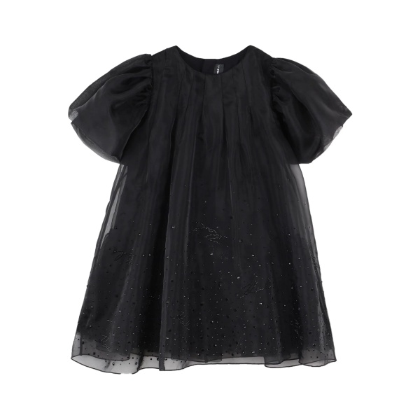 puff-sleeve embellished dress