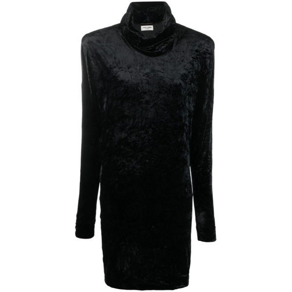 roll-neck velvet effect minidress