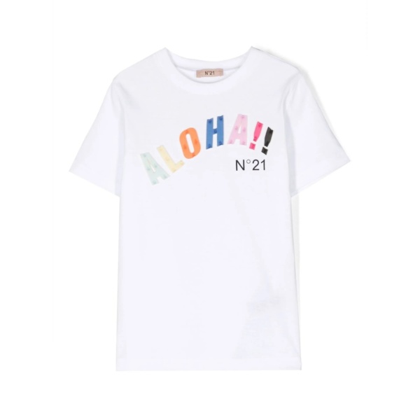 slogan-appliqué logo-print T-shirt