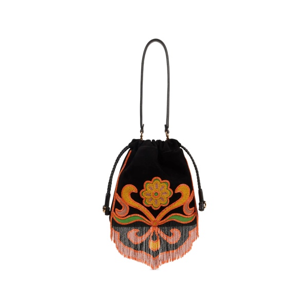 Small Kalispera beads fringes bucket bag