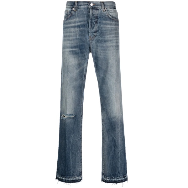 stonewashed straight-leg trousers