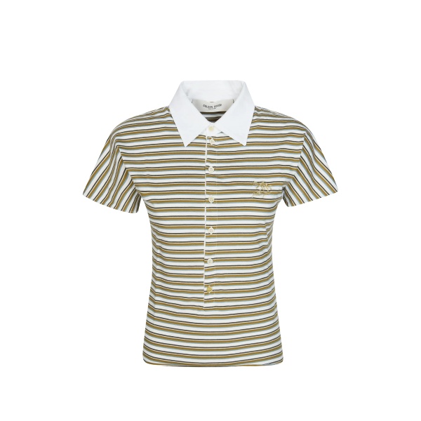 striped collared polo top