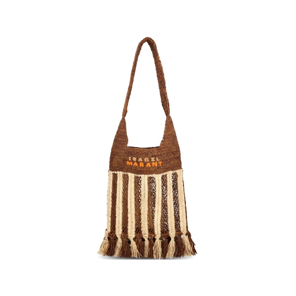 striped-pattern raffia shoulder bag
