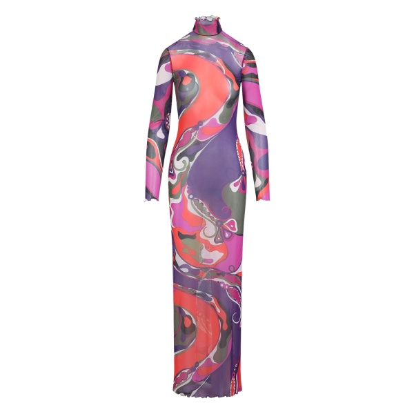 swirl-print turtleneck dress