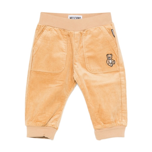 teddy-embroidered corduroy pants