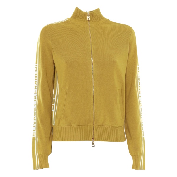 zip-front stripe-detail cardigan