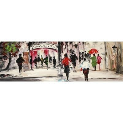 Tablou pictat manual Street Life, 50x150cm