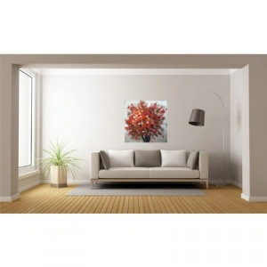 Tablou pictat manual Geranium rosu, 60x60cm - Img 2