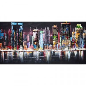 Tablou pictat manual Night lights, 70x140cm