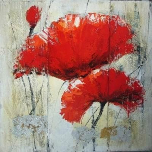 Tablou pictat manual Garoafe rosii, 60x60cm