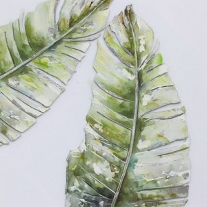 Tablou Pictat Manual Green Duet, 40x40cm