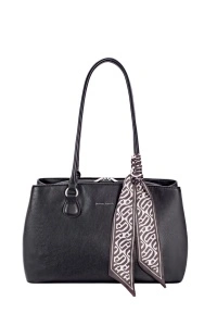 Geanta Dama David Jones CM8572 Eleganta, Tip Shopper De Umar Cu Esarfa Cadou, Piele Ecologica Premium, Negru