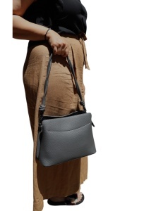 Geanta de dama crossbody, design minimalist texturat, compartimentare multipla, curea ajustabila, R87010, gri inchis - Img 6