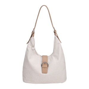 Geanta de umar de dama Diana & Co, stil Hobo, din material textil si piele ecologica, compartimentare practica, dimensiuni 38x36x14 cm, DJC932-1PT, biscuit