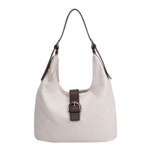 Geanta de umar de dama Diana & Co, stil Hobo, din material textil si piele ecologica, compartimentare practica, dimensiuni 38x36x14 cm, DJC932-1PT, chocolate