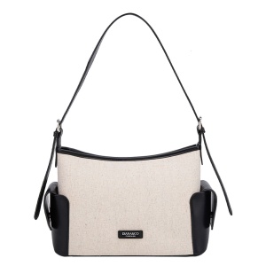 Geanta de Umar si Crossbody pentru Femei, Diana&Co Firenze, cu Buzunare Laterale, din Canvas si Piele Ecologica, Medie, DOS948-2, negru