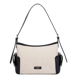 Geanta de Umar si Crossbody pentru Femei, Diana&Co Firenze, cu Buzunare Laterale, din Canvas si Piele Ecologica, Medie, DOS948-2, negru