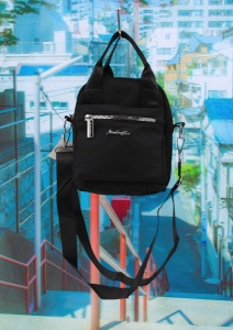 Geanta pentru femei R1311, cu manere si curea din material textil, 19x16x7cm, Negru - Img 2