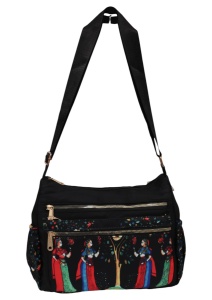 Geanta pentru femei tip crossbody R1130, material textil, curea reglabila, 25x16x13cm, Negru02