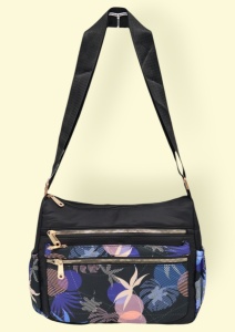 Geanta pentru femei tip crossbody R1130, material textil, curea reglabila, 25x16x13cm, Negru05