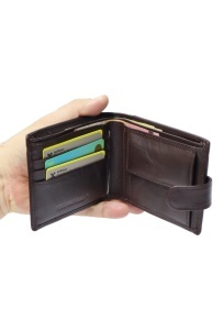 Portofel barbati din piele naturala, inchidere capsa, 12.5x10x2,5cm, R002YK, maro - Img 6