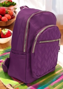 Rucsac de dama din material textil R2276, barete reglabile, compatibil A4, 34x27x12cm, Mov - Img 2