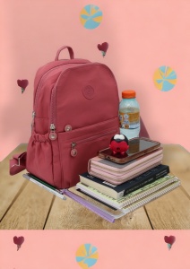 Rucsac din material impermeabil, bretele reglabile si maner R66, 32x27x13cm, Roz - Img 7