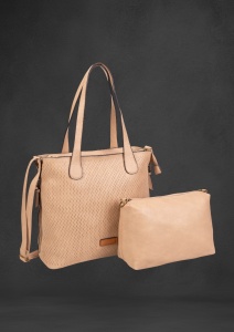 Geanta dama tip shopper, piele ecologica, model cu perforatii, R2500700999, apricot - Img 6